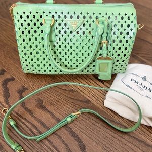 Prada Fori Bauletto Bag Perforated Saffiano Leather Green